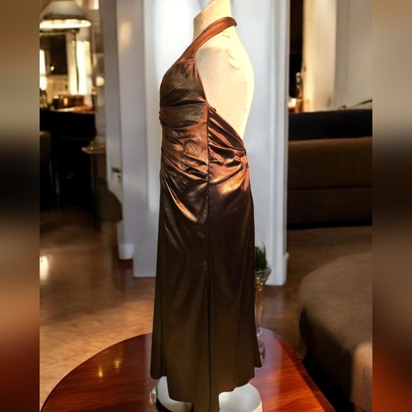 Shimmering Brown Maxi Dress. Gathered Waist. Rhindtone Detail. Size 20 - Picture 3 of 8